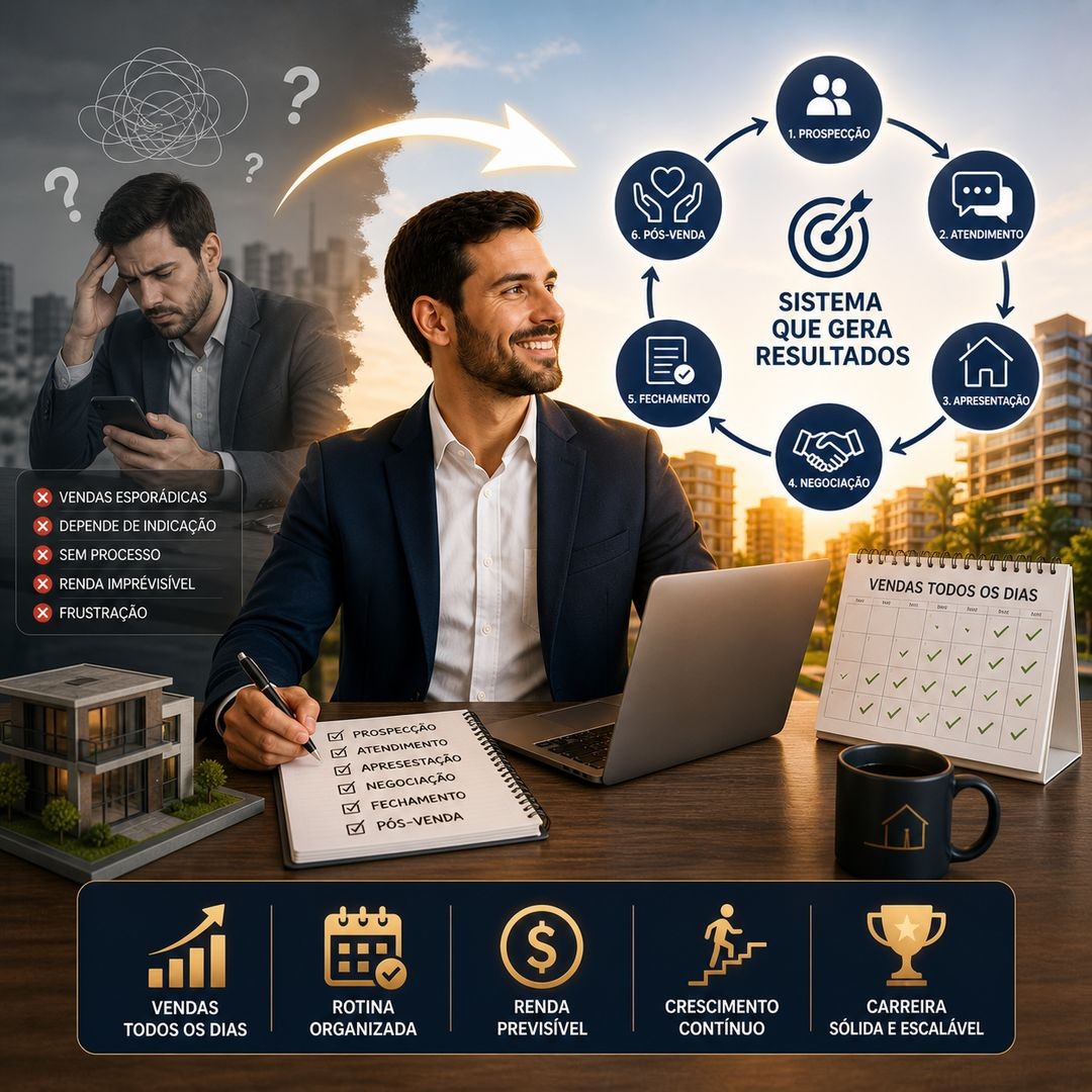 Como vender imóveis todos os dias: o sistema que transforma resultado isolado em carreira previsível